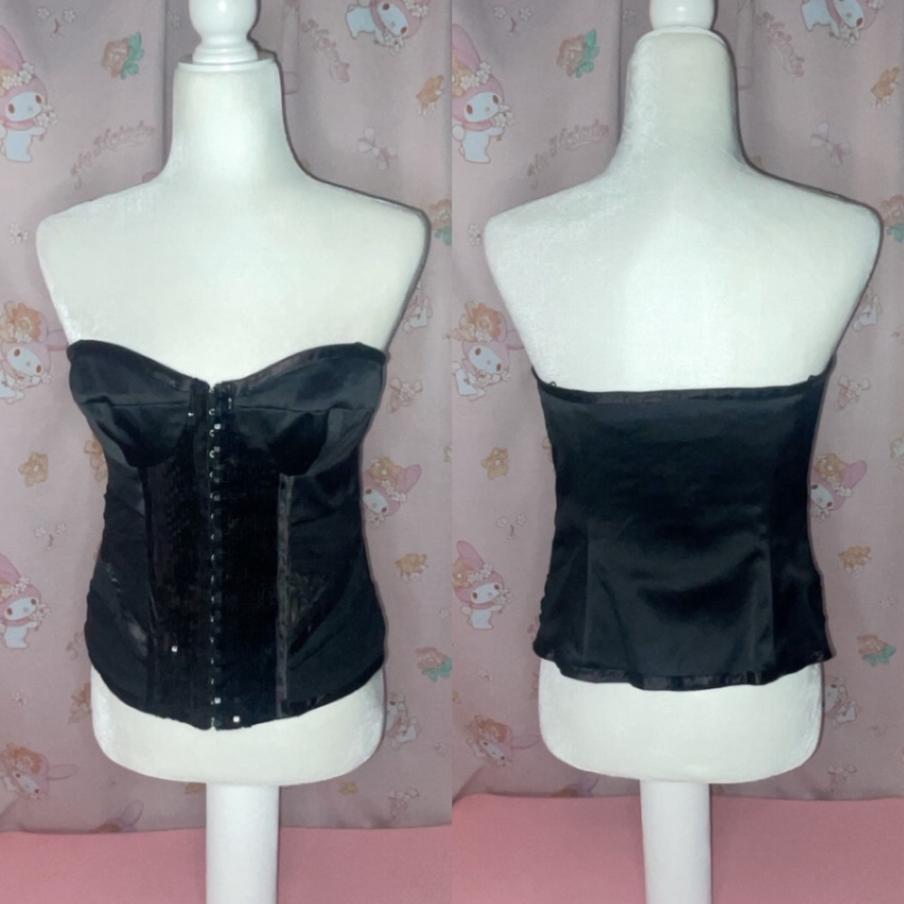 River Island Black Sequin Corset Top with Mesh Details
